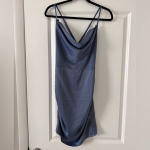 Gorgeous Periwinkle Blue Cowl-Neck Satin Mini Dress